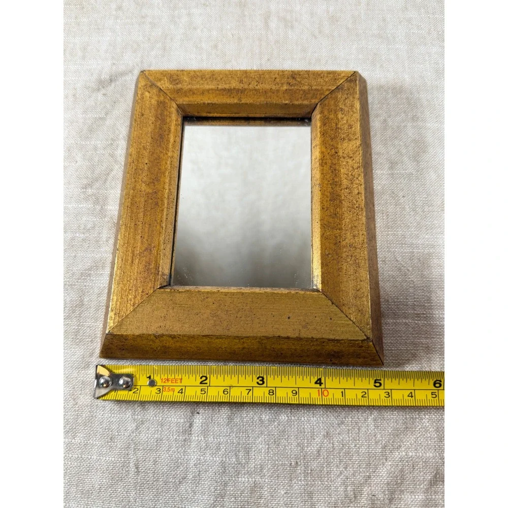 Vintage Gold Wood Tabletop Mirror Small Gilt Vanity Frame French Country